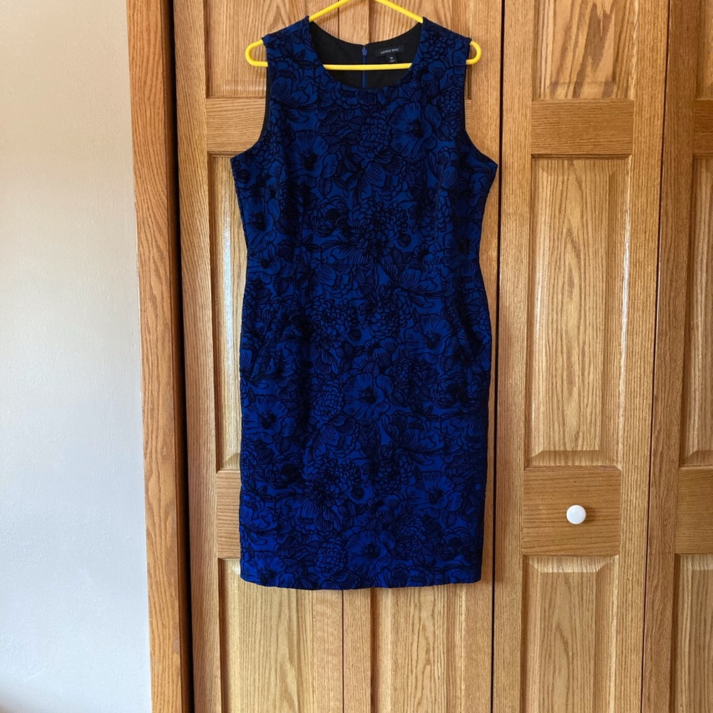Lands’ End black and blue sleeveless dress, size 14.